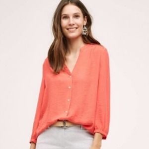 ANTHROPOLOGIE Vanessa Virginia Romi Button Up Blouse Coral Pink Red Size 2